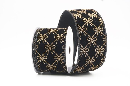 Black Glitter Tied Bow Pattern Wired Ribbon_KW0463GC-53-53